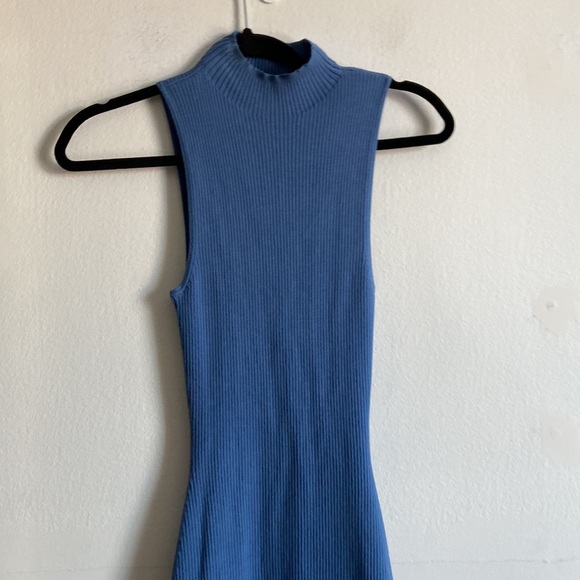 Aritzia Babaton Compose blue ribbed stretchy open back bodycon midi dress - Picture 3 of 11